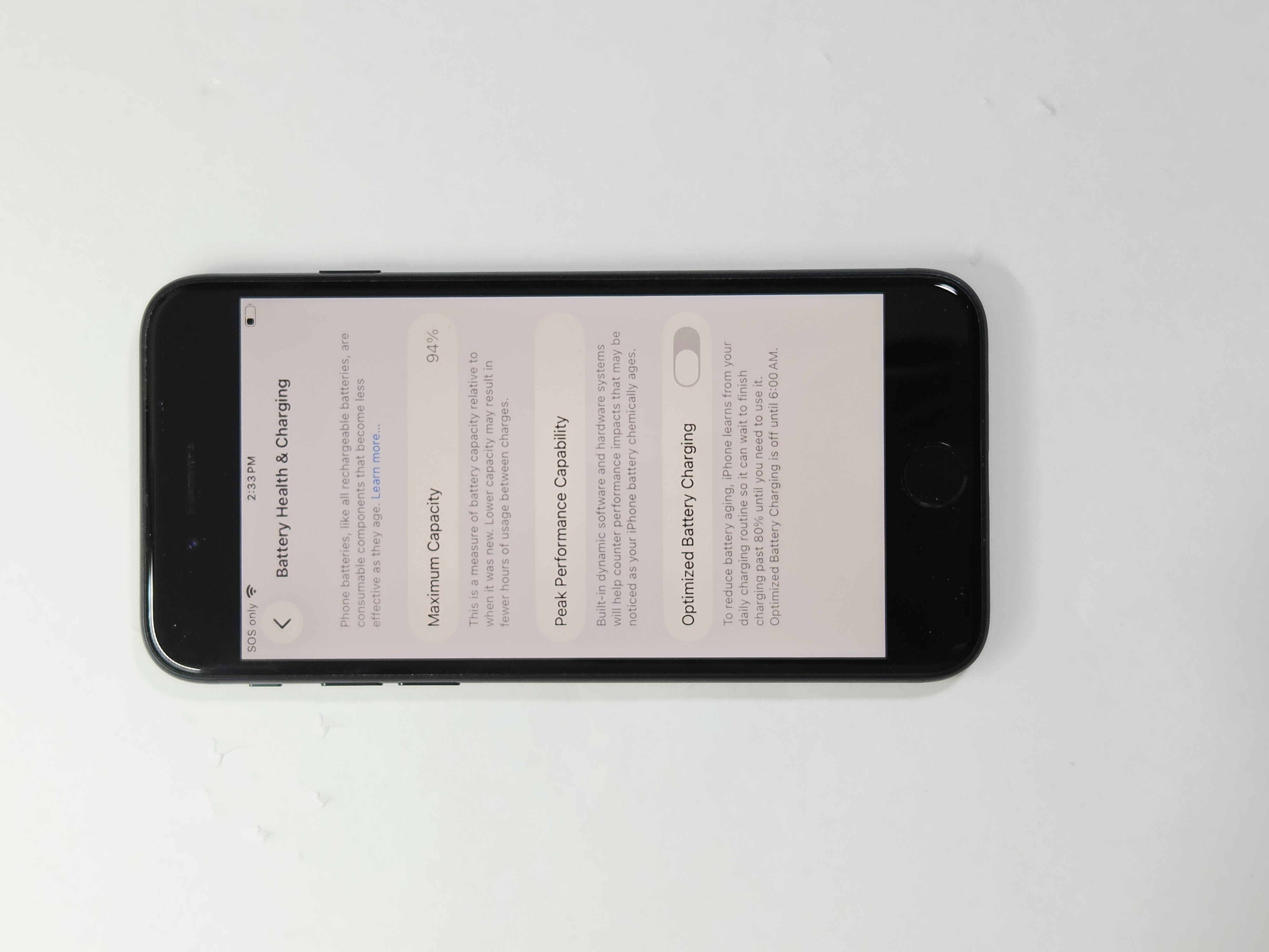 iPhone SE (2022) · Midnight · 128 GB · Used · Like New · Battery Health: 94% — photo 3 of 4