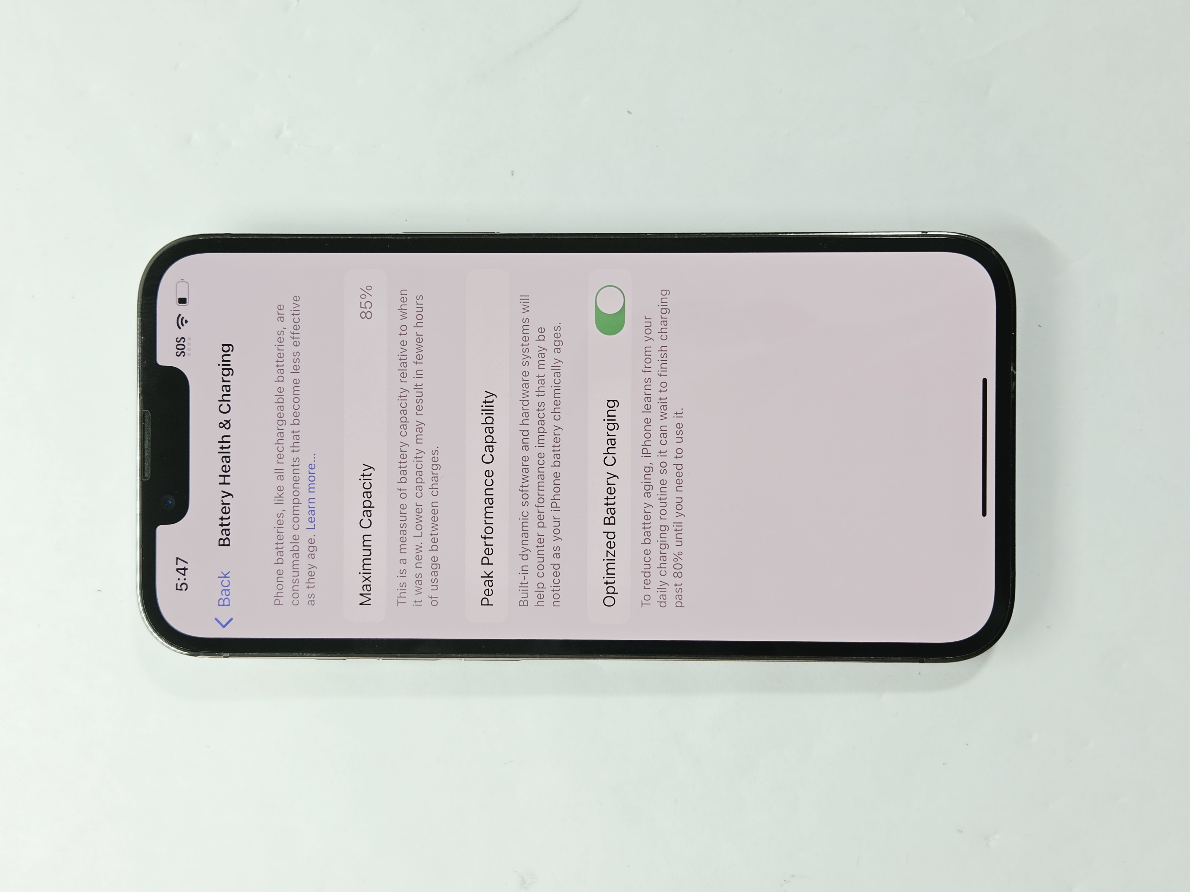 iPhone 13 Pro · Graphite · 128 GB · Used · Like New · Battery Health: 85% · Previous Repairs — photo 3 of 4