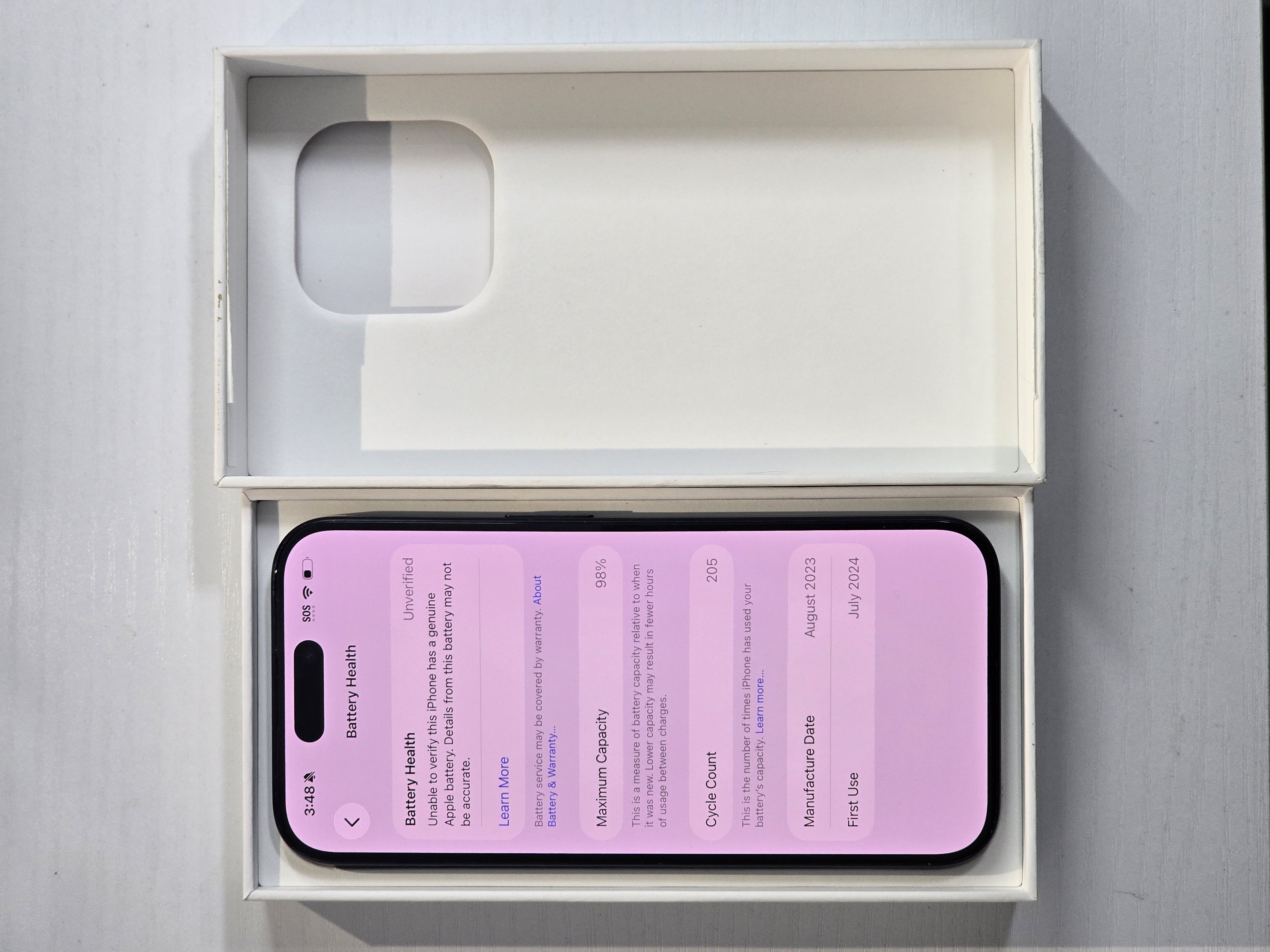 iPhone 15 Pro · Blue Titanium · 128 GB · Used · Excellent · Battery Health: 98% · Refurbished — photo 4 of 4