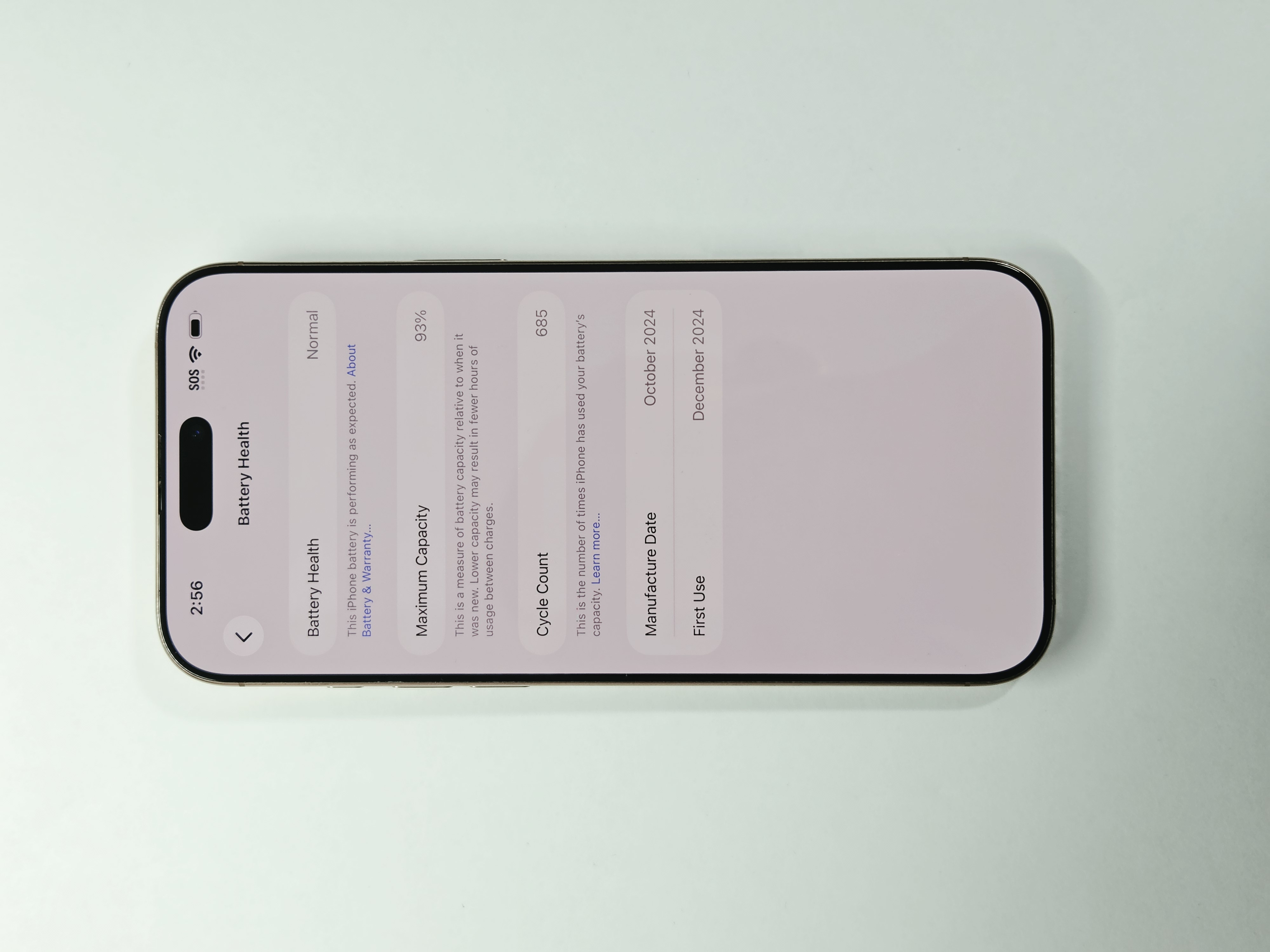 iPhone 16 Pro Max · Desert Titanium · 256 GB · Used · Excellent · Battery Health: 93% — photo 3 of 4