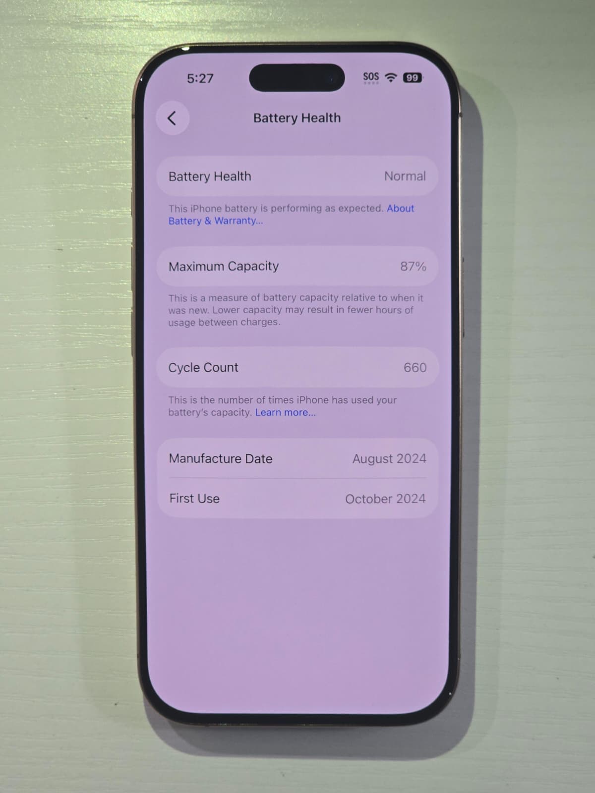 iPhone 16 Pro · Desert Titanium · 256GB · Used · Excellent · Battery Health: 87% · Refurbished — photo 3 of 4