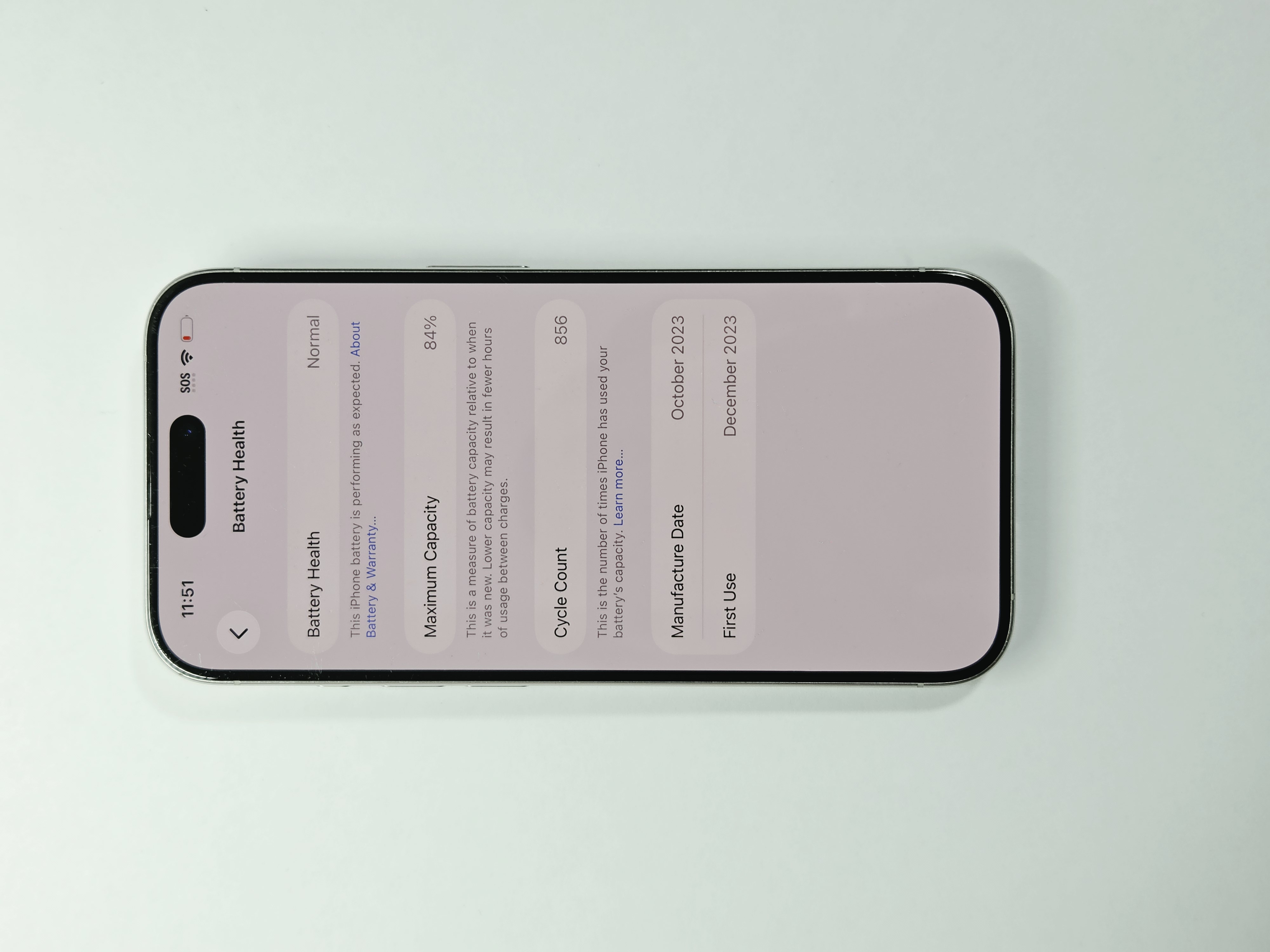 iPhone 15 Pro · White Titanium · 128 GB · Used · Good · Battery Health: 84% — photo 3 of 4