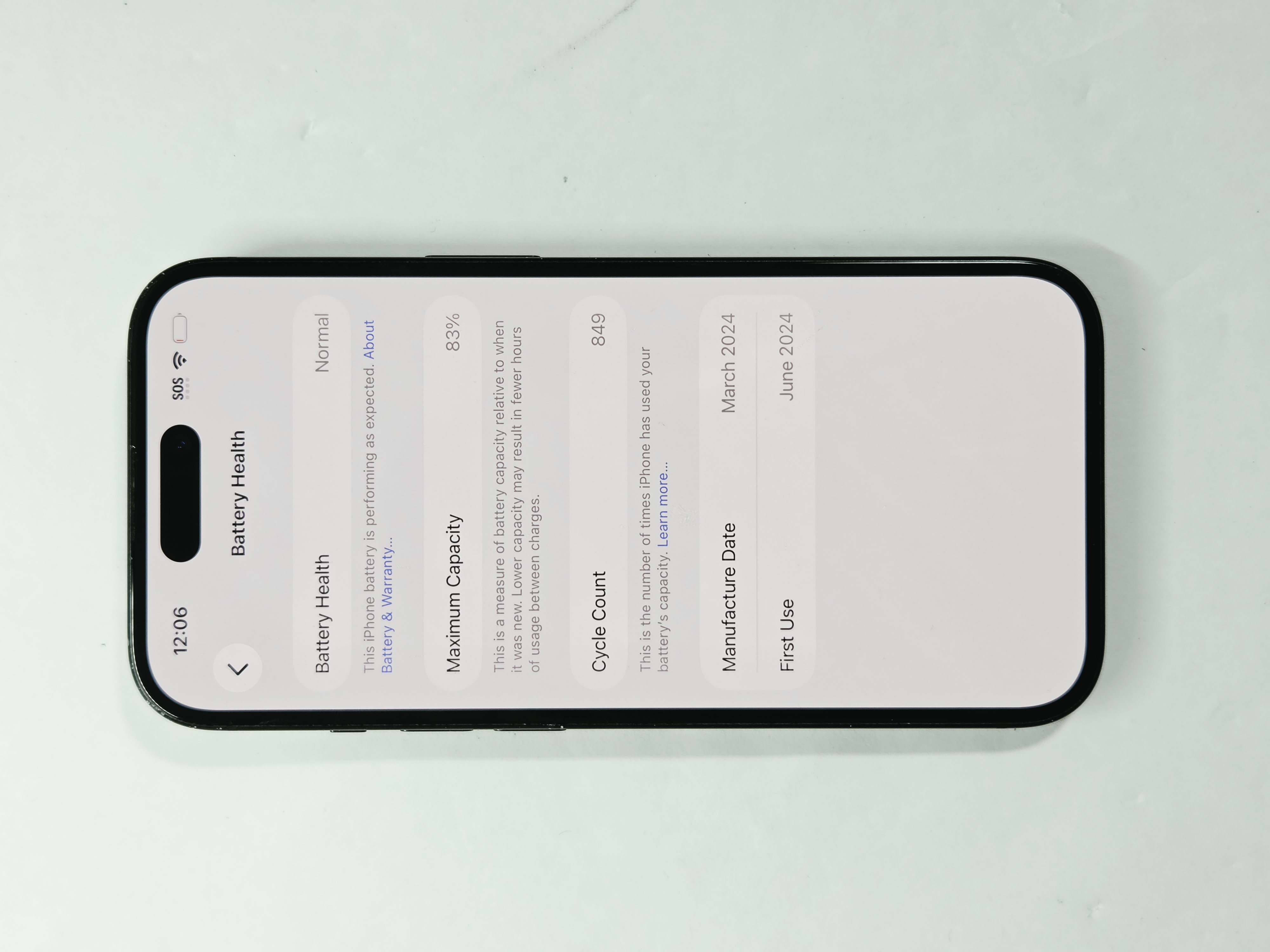iPhone 15 · Black · 128 GB · Used · Good · Battery Health: 83% — photo 3 of 4