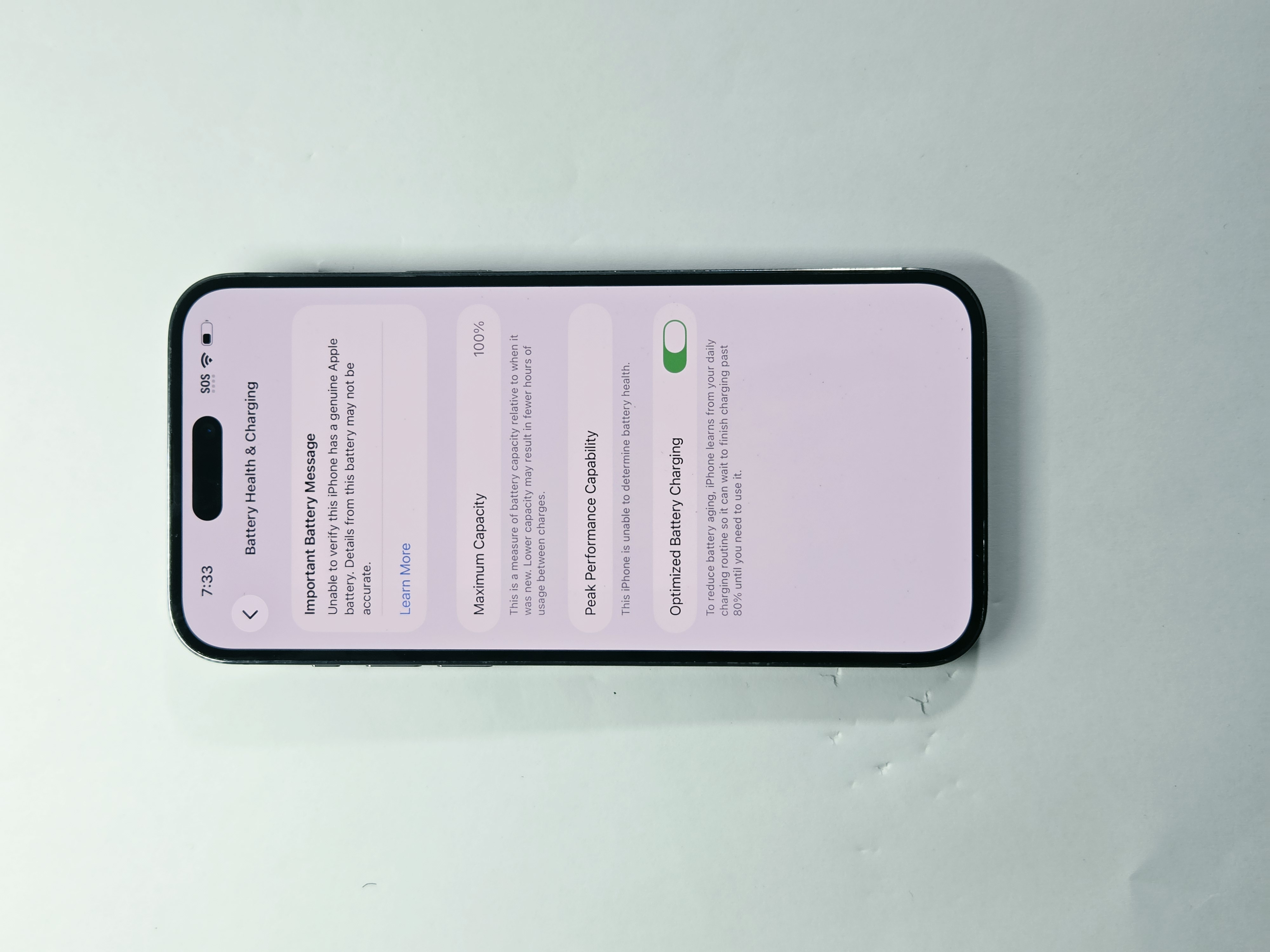 iPhone 14 Pro Max · Deep Purple · 128 GB · Used · Excellent · Battery Health: 100% · Refurbished — photo 3 of 4