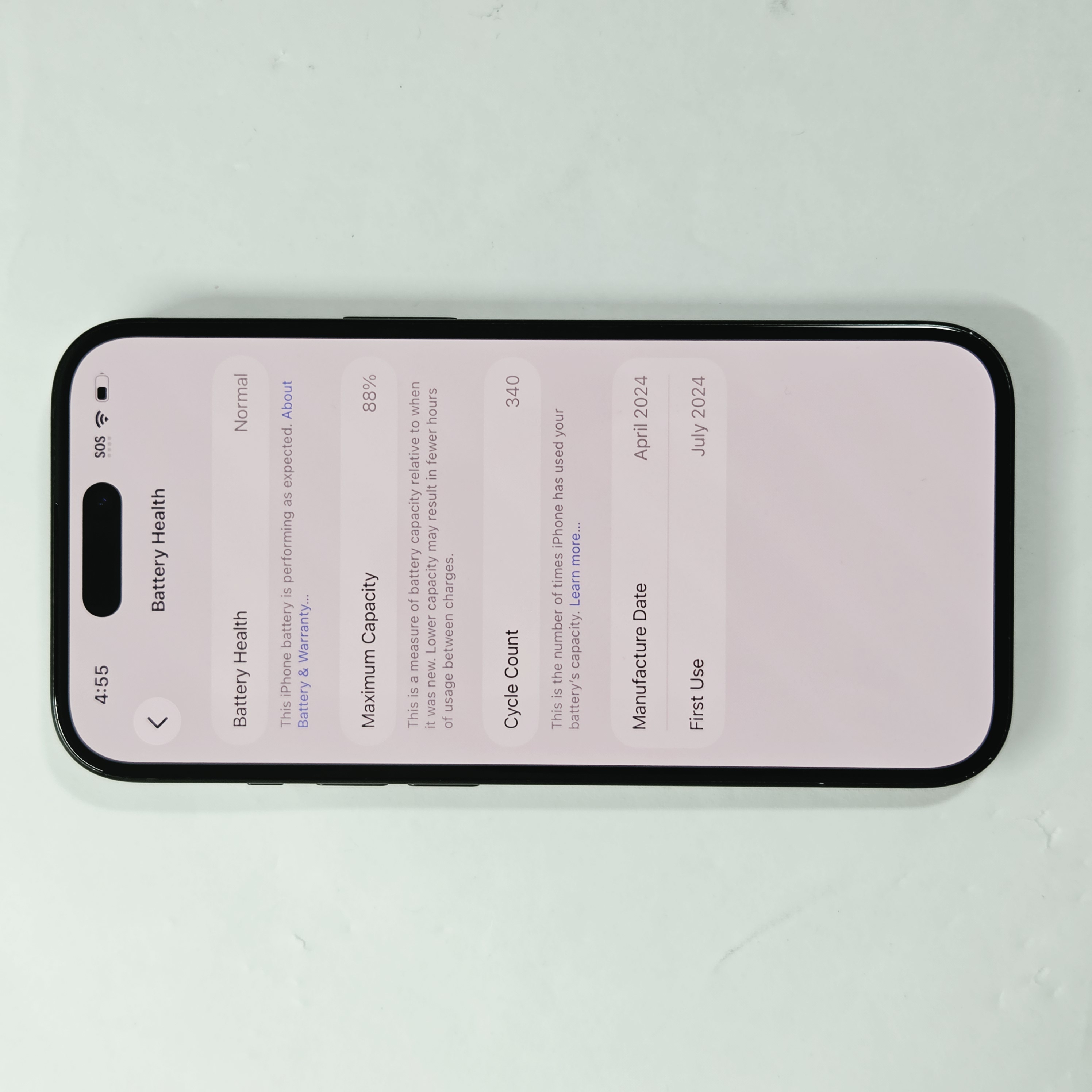 iPhone 15 · Black · 128 GB · Used · Excellent · Battery Health: 88% — photo 3 of 4