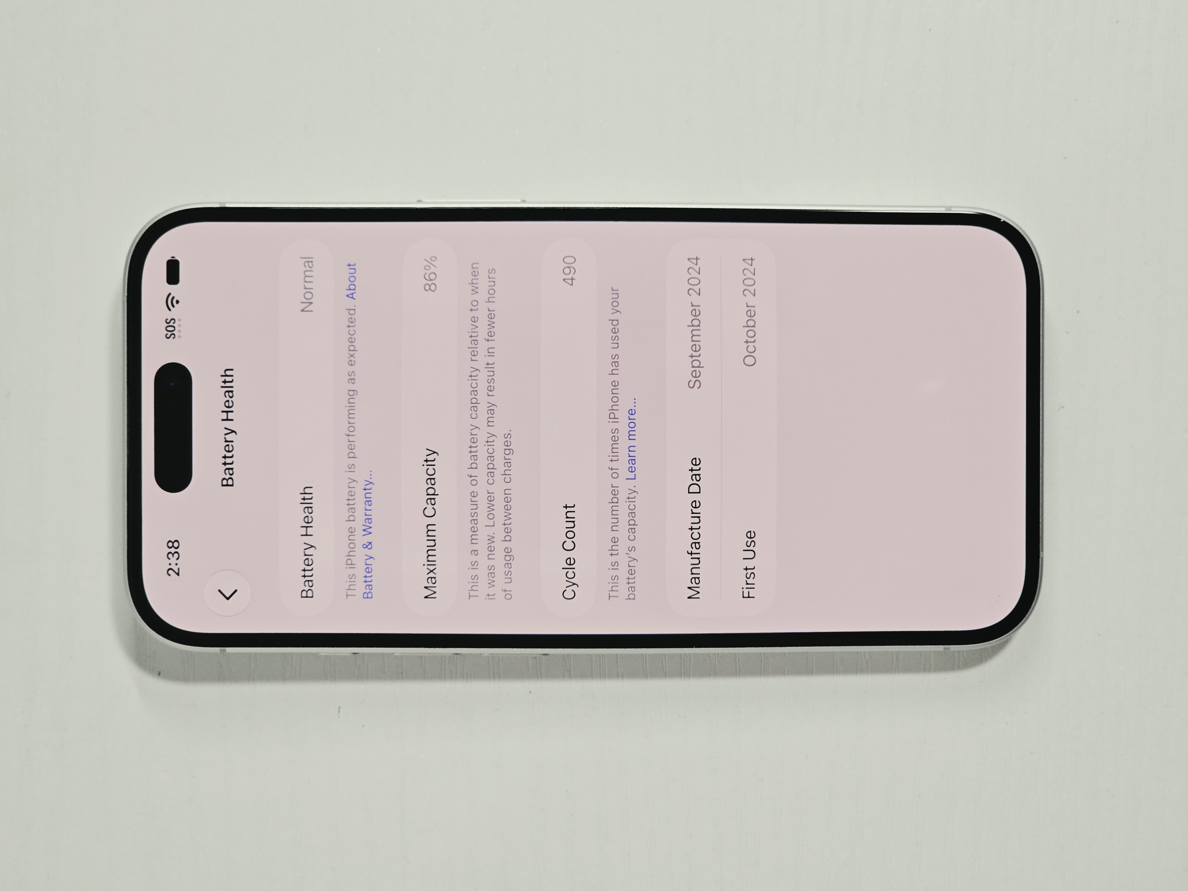 iPhone 16 · White · 128 GB · Used · Excellent · Battery Health: 86% — photo 4 of 4