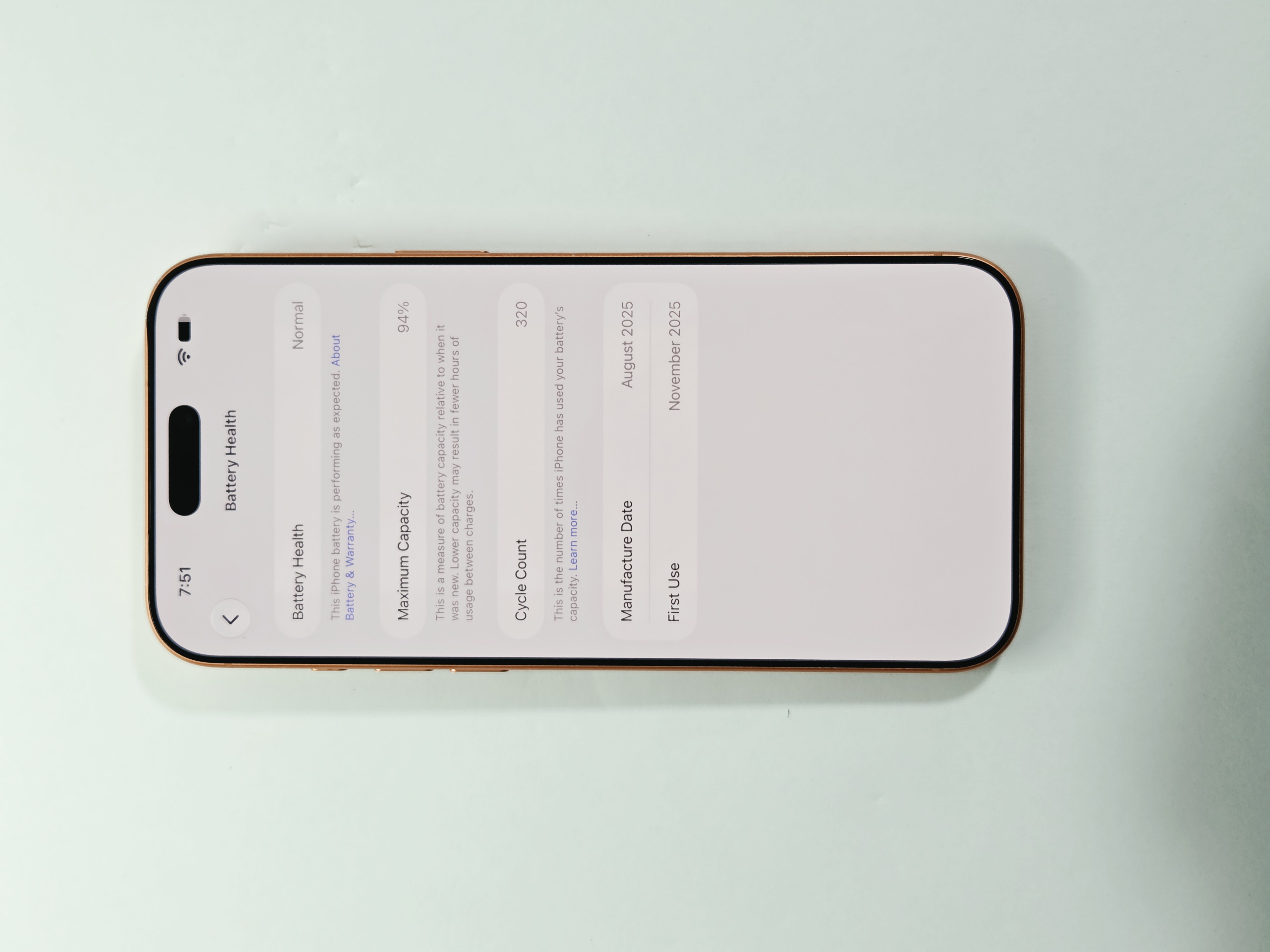 iPhone 17 Pro Max · Cosmic Orange · 512 GB · Used · Like New · Battery Health: 94% — photo 3 of 4