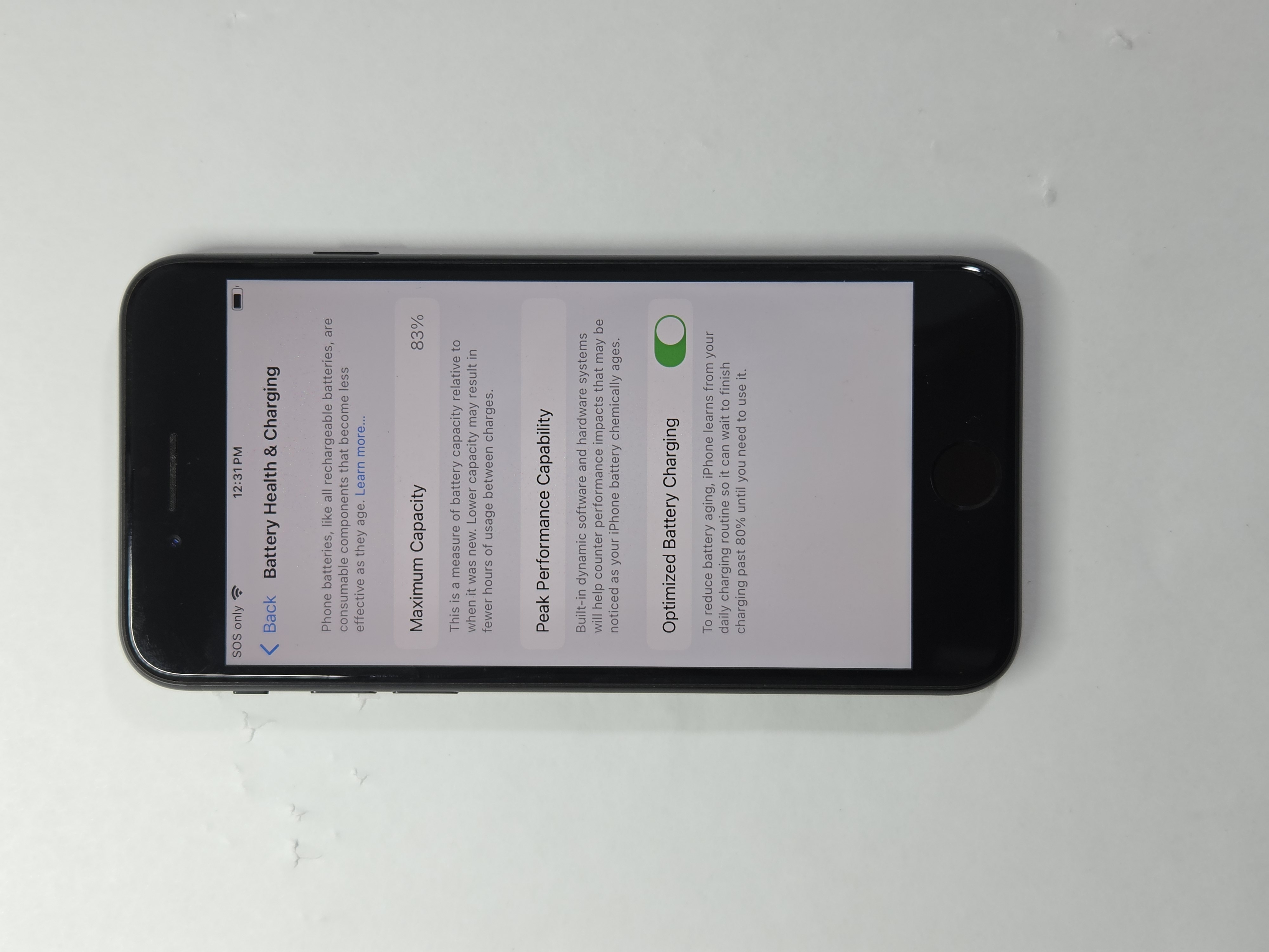 iPhone SE (2020) · Black · 64 GB · Used · Excellent · Battery Health: 83% — photo 3 of 4