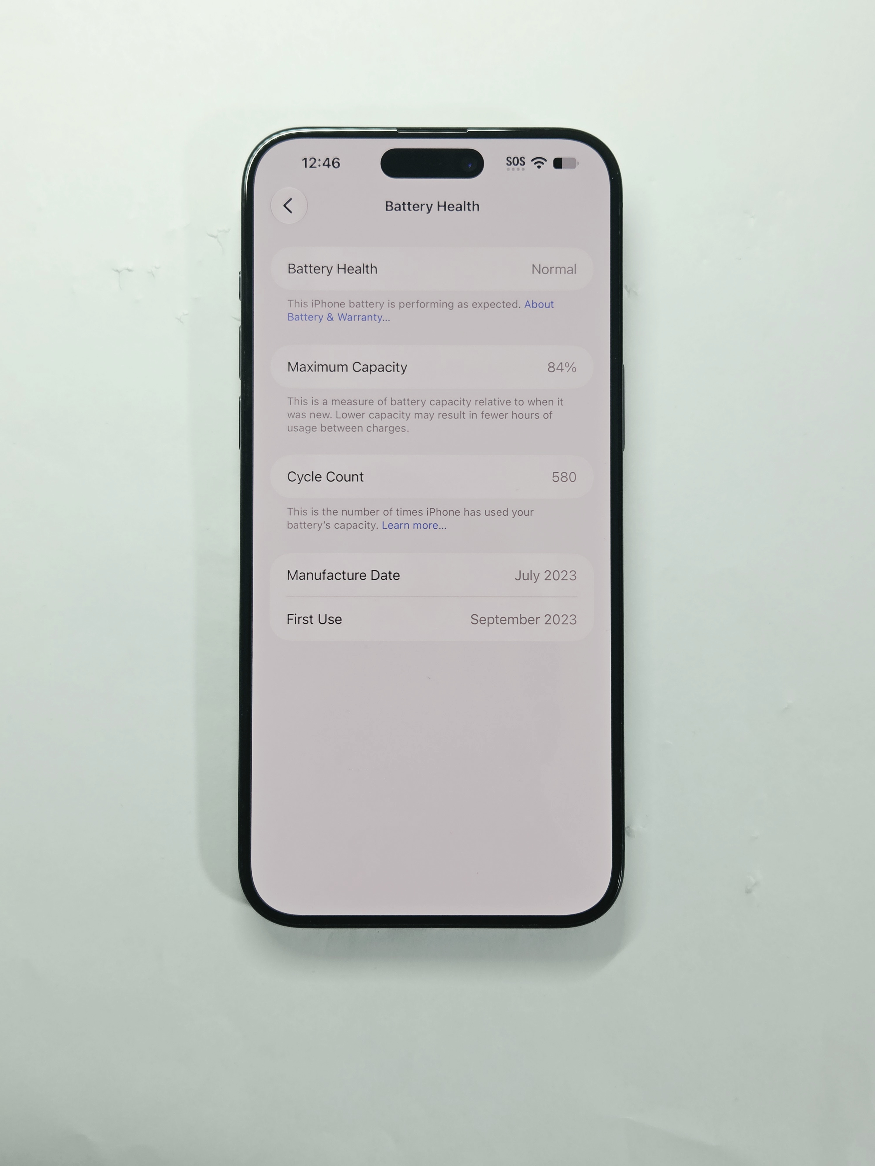 iPhone 15 Pro Max · Blue Titanium · 256 GB · Used · Like New · Battery Health: 84% — photo 3 of 4