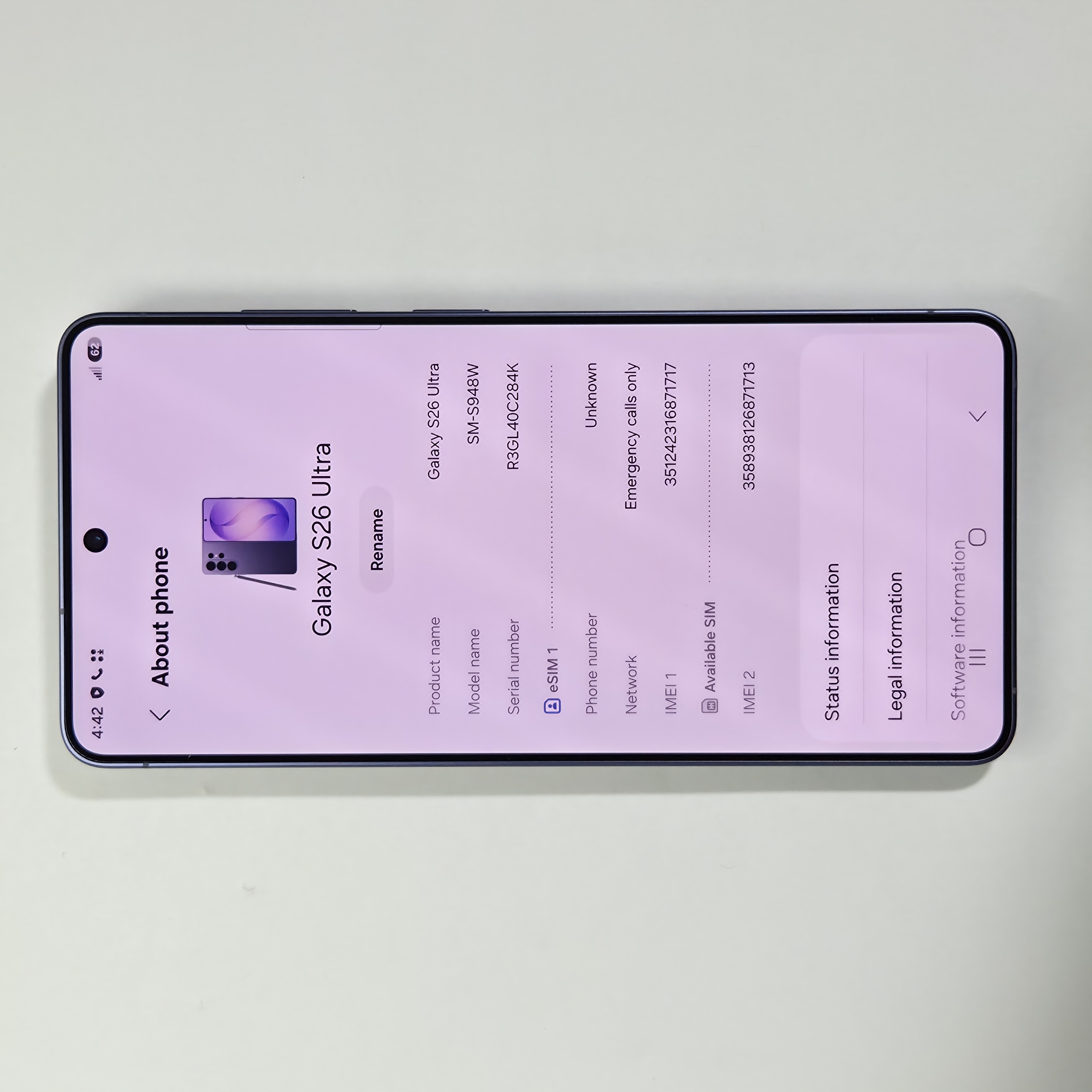 Galaxy S26 Ultra 5G · Purple · 256GB · Used · Like New — photo 3 of 4