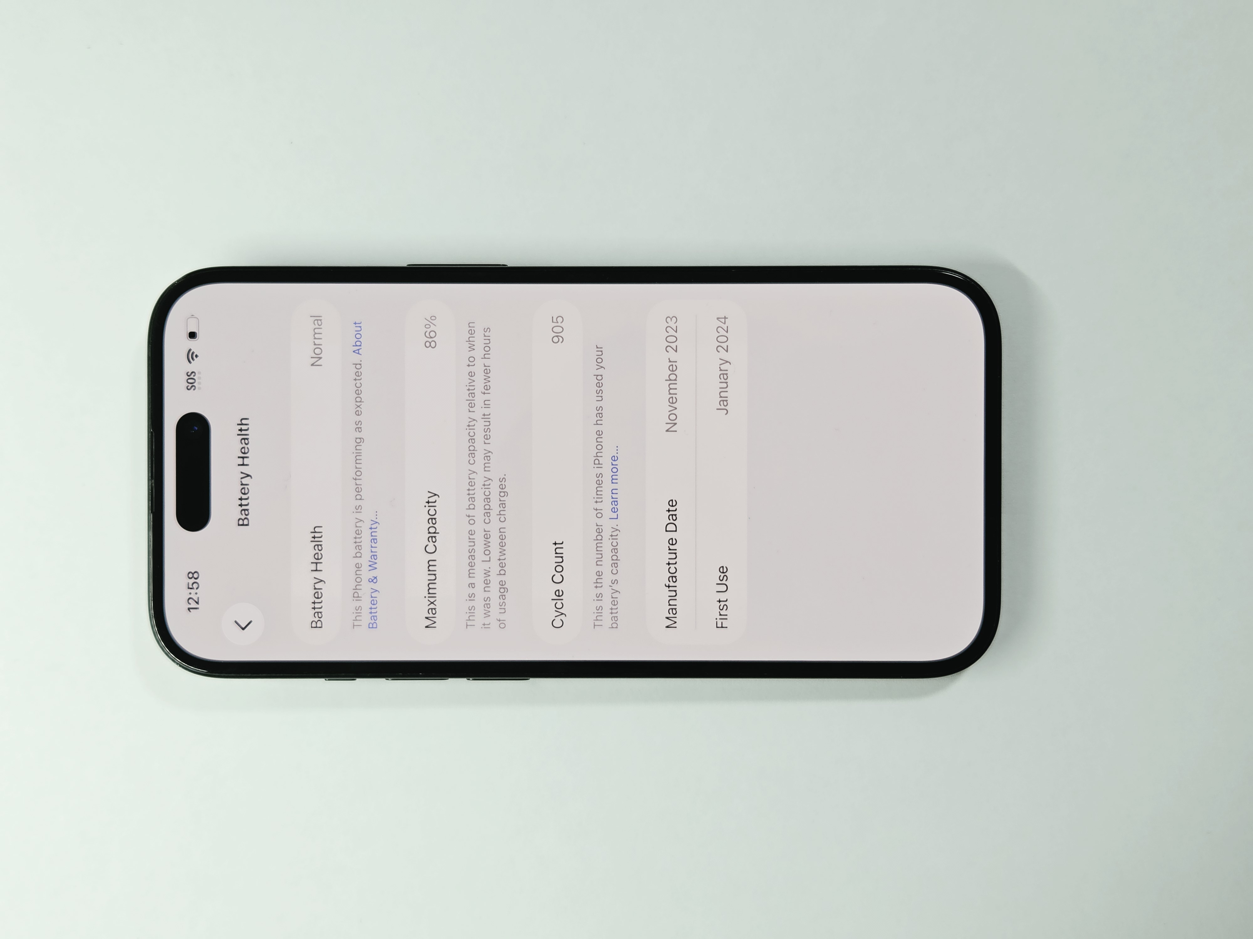 iPhone 15 · Black · 256 GB · Used · Excellent · Battery Health: 86% — photo 3 of 4