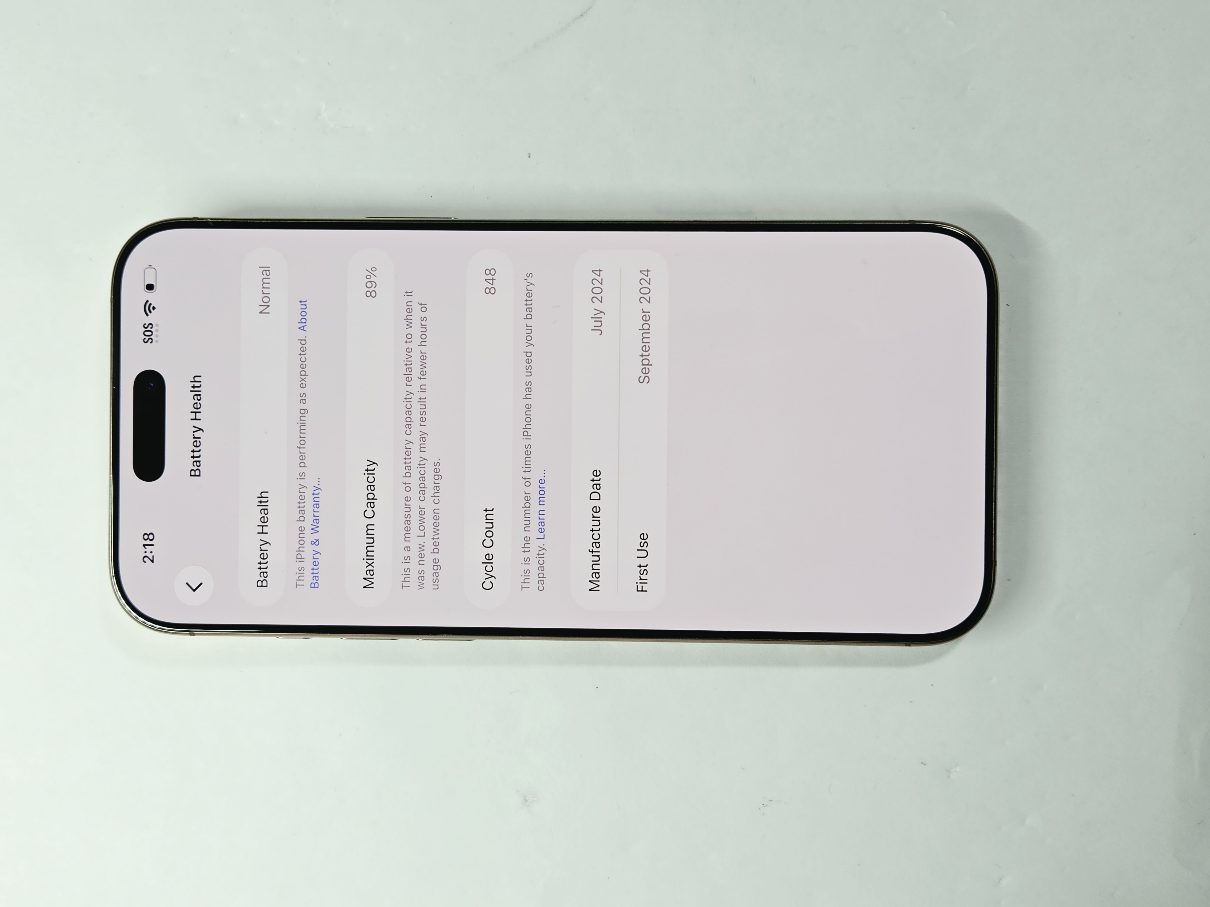 iPhone 16 Pro Max · Desert Titanium · 256 GB · Used · Poor · Battery Health: 89% — photo 3 of 4