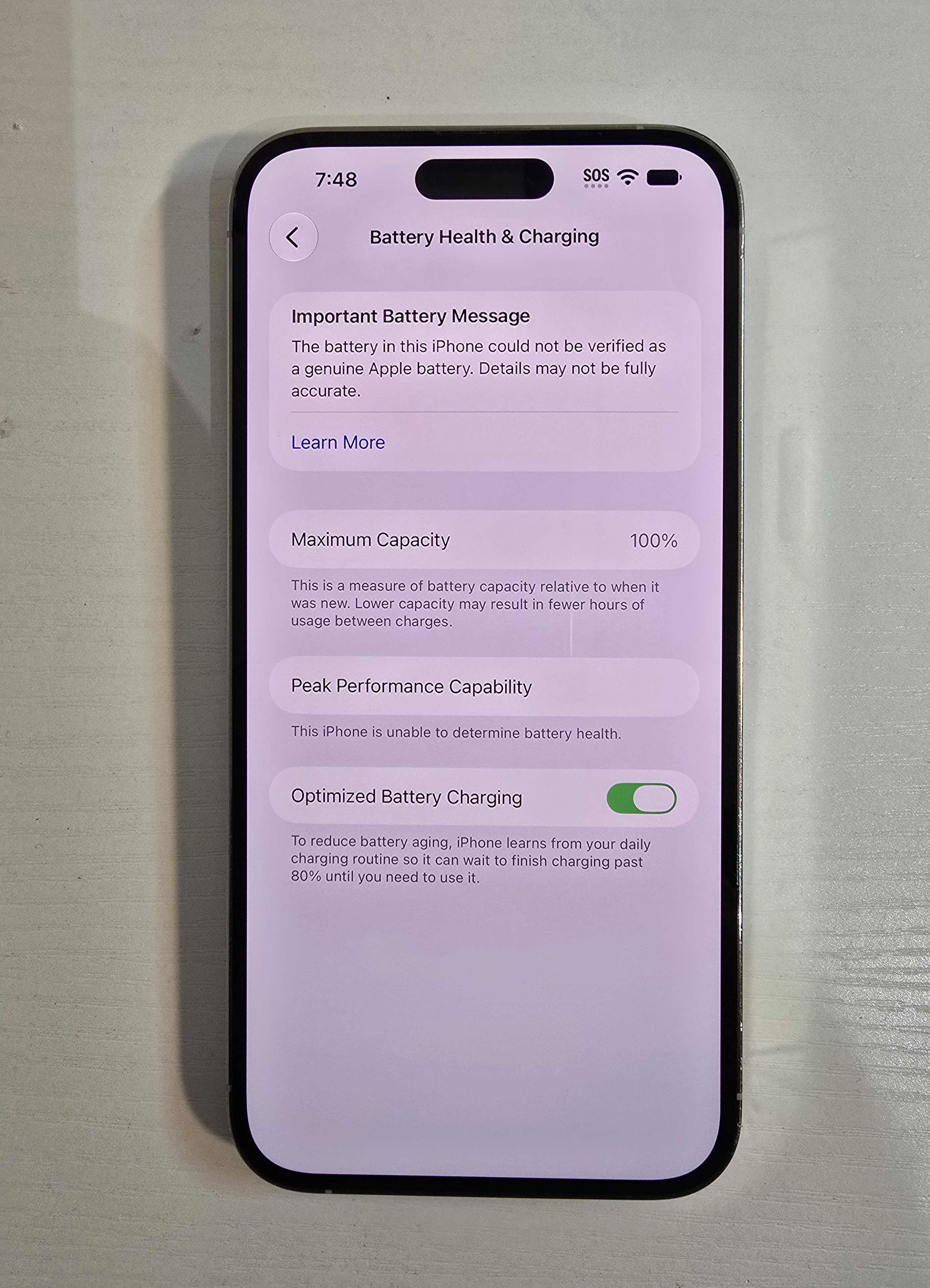 iPhone 14 Pro Max · Silver · 128 GB · Used · Excellent · Battery Health: 100% · Refurbished — photo 4 of 4