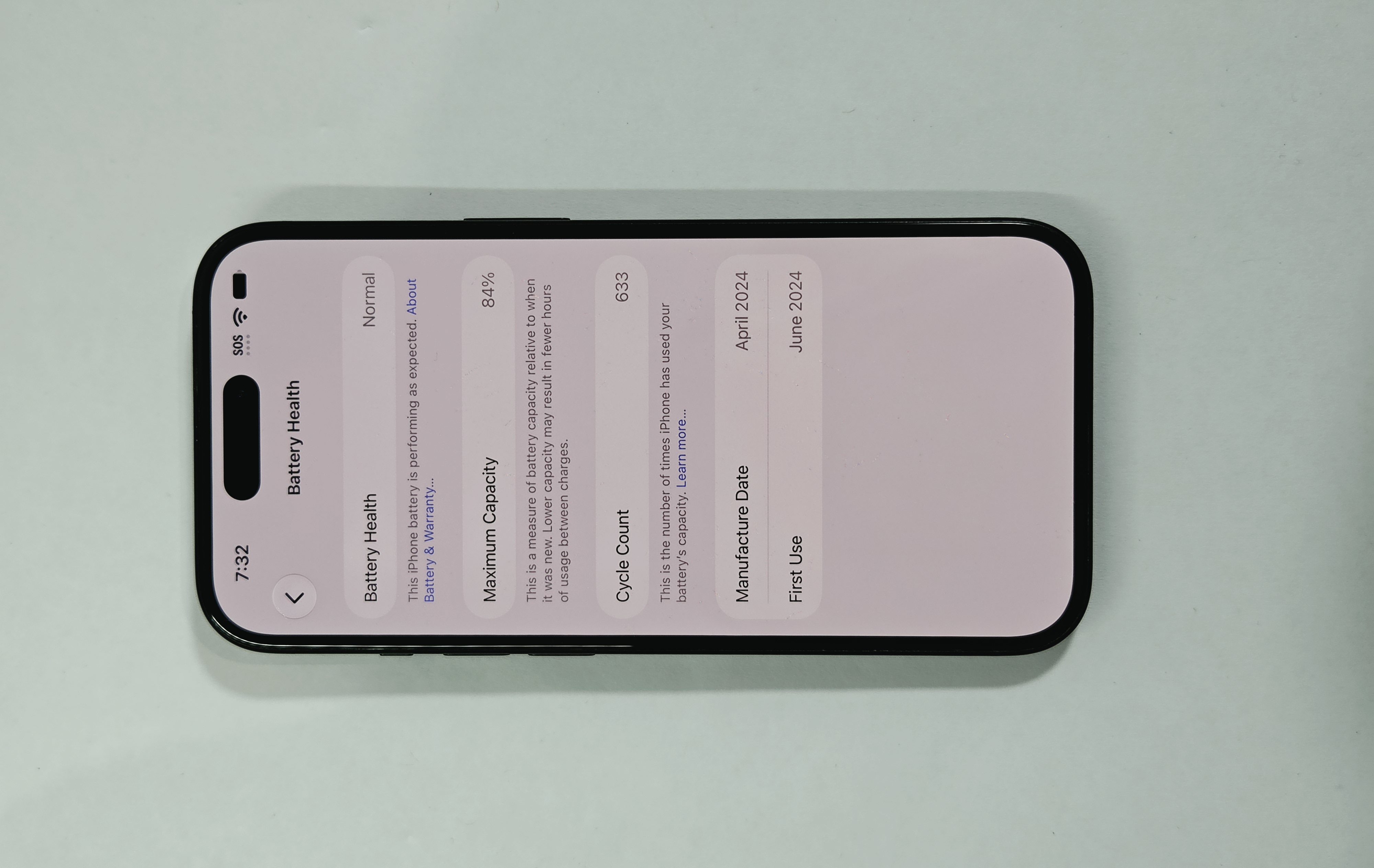 iPhone 15 · Black · 128 GB · Used · Excellent · Battery Health: 84% — photo 3 of 4